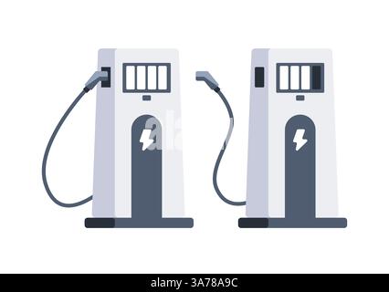 Station de recharge pour véhicule électrique. Véhicule électrique. Recharge automatique de l'accumulateur. Carburant alternatif. Illustration vectorielle Illustration de Vecteur