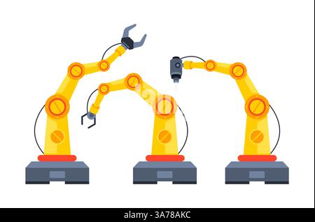 Bras robotiques. Technologie d'automatisation de la fabrication. Bras ou mains de robot. Industrie d'usine intelligente 4,0. Illustration vectorielle Illustration de Vecteur