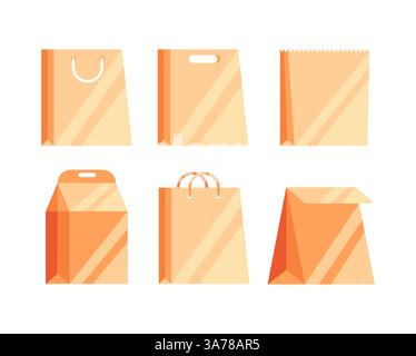 Sac à provisions papier artisanal éco paquet. Sacs en papier recyclables. Illustration vectorielle Illustration de Vecteur