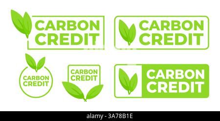 Étiquettes écologiques en vert avec texte neutre en carbone et symbole de feuille, pour les produits soutenant des pratiques durables. Illustration de Vecteur