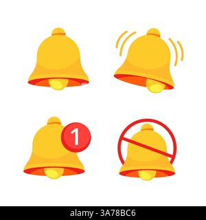 Icône de cloche de notification définie. Message entrant dans la boîte de réception. Rappel sur les réseaux sociaux. Illustration vectorielle Illustration de Vecteur