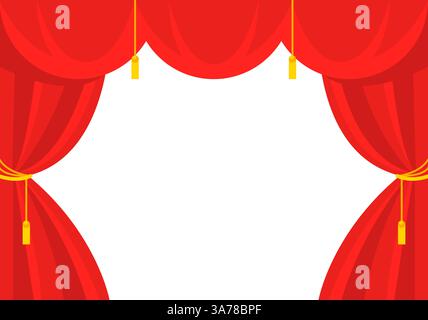 Rideaux rouges. Rideaux en velours de soie rouge de luxe. Draperie pour scène de théâtre. Illustration vectorielle Illustration de Vecteur