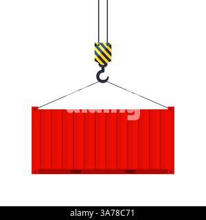 Conteneur suspendu à un crochet de grue. Grue bâbord. Livraison dans le monde entier. Illustration vectorielle Illustration de Vecteur