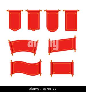 Ensemble de rouleaux anciens rouges. Set de défilement chinois. Illustration vectorielle Illustration de Vecteur