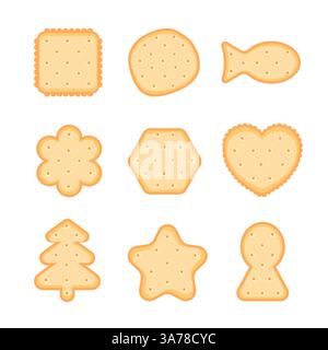 Biscuit biscuits en-cas. Jeu de croustilles Cracker. Pâtisserie dessert pour le petit déjeuner. Illustration de Vecteur