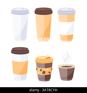 Tasses à café en papier. Cappuccino, latte et espresso à emporter. Maquette de tasses. Céramique et papier Illustration de Vecteur