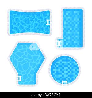 Vue sur la piscine. Mettez en place les piscines. Set de réflexion bleu turquoise Illustration de Vecteur