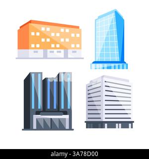 Immeuble urbain à bureaux. Gratte-ciel plats. Immeubles d'appartements. Paysage urbain avec gratte-ciel Illustration de Vecteur