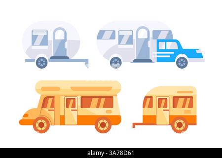 Camion de camping. Diverses caravanes de camping ou de maison. Camping-cars. Véhicules automobiles mobiles Illustration de Vecteur