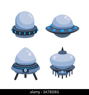 Vaisseau spatial extraterrestre, vaisseaux spatiaux et OVNI. Objet volant non identifié. Soucoupe volante Illustration de Vecteur