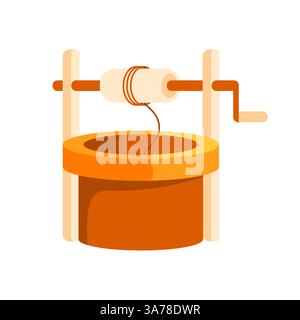 Ensemble de puits d'eau. Puits paysans décorés en pierre et en bois pour l'extraction de l'eau Illustration de Vecteur