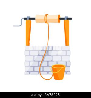 Ensemble de puits d'eau. Puits paysans décorés en pierre et en bois pour l'extraction de l'eau Illustration de Vecteur