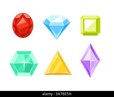 Ensemble de pierres précieuses. Gemmes et diamants de forme différente. Pierre de cristal Illustration de Vecteur