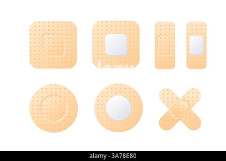 Pansement d'aide médicale. Bande de premiers secours. Bandages médicaux de formes diverses. Illustration de Vecteur