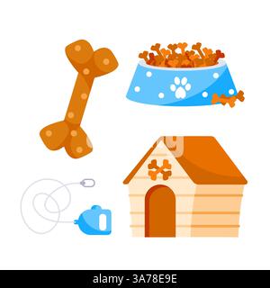 Jeu de jouets pour chiens. Produits pour animaux de compagnie. Fournitures pour animaux de compagnie, accessoires de jeu pour chiot. Illustration de Vecteur