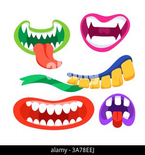Bouche de monstre avec langue et dents. Bouche effrayante et drôle Illustration de Vecteur