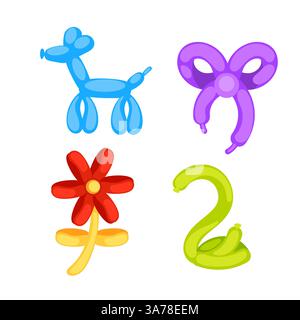 Ensemble de ballonnets pour animaux. Collection de ballons à air pour les vacances d'anniversaire de fête Illustration de Vecteur