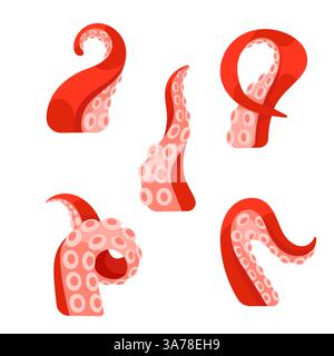 Tentacules de poulpe. Tentacule de créature marine. Membres du monstre marin kraken. Illustration de Vecteur