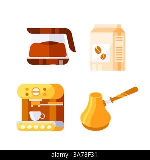 Équipement de fabrication de café préparant un café délicieux et aromatique pour le petit déjeuner ou la pause café Illustration de Vecteur