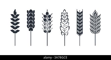 Six icônes minimalistes différentes représentant des tiges de blé, idéales pour l'agriculture et l'industrie alimentaire Illustration de Vecteur