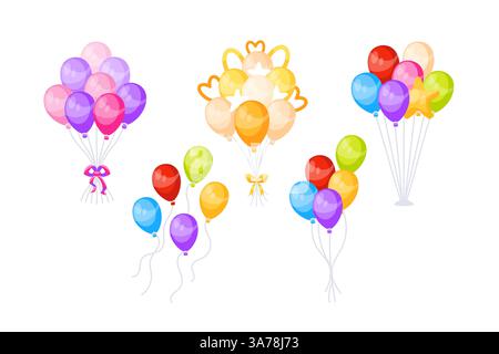 Ballons colorés flottant avec des rubans, représentant la célébration, la joie et les fêtes. Illustration de Vecteur