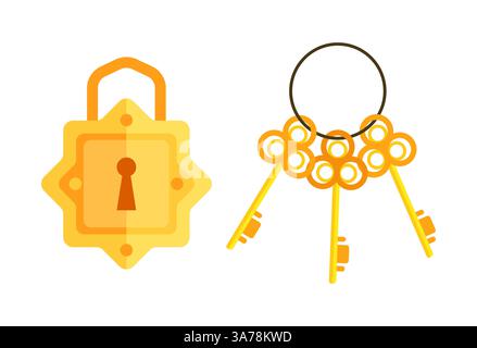 Cadenas et clés dorés montrant la sécurité et le concept d'accès Illustration de Vecteur
