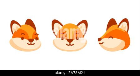 Renard de dessin animé mignon montrant différentes expressions faciales Illustration de Vecteur