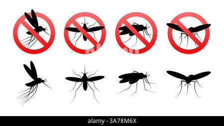 Silhouette de moustique avec panneau interdit montrant les moustiques d'arrêt Illustration de Vecteur