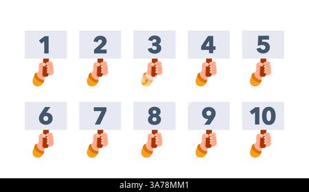 Mains tenant les cartes de score numérotées de un à dix Illustration de Vecteur