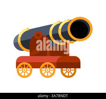 Vieux navire Cannon tirant sur roues, vue de côté Illustration de Vecteur