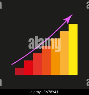 Graphique à barres ascendantes. Statistiques de croissance de l'entreprise. Diagramme financier coloré. Vecteur de fond noir. Illustration de Vecteur