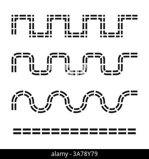 Jeu de chaussées. Chemin d'autoroute. Rues noires courbes. Éléments d'infrastructure. Illustration de Vecteur