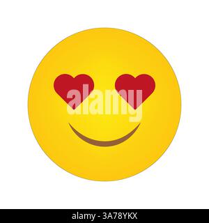 Emoji yeux de coeur. Icône d'émoticône d'amour. Visage jaune souriant. Vecteur d'expression romantique. Illustration de Vecteur