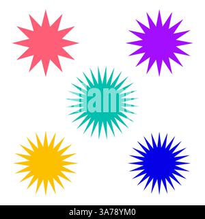 Icônes d'étoiles colorées. Tons cyan violet rose. Nuances de bleu jaune. Collection d'étoiles vectorielles. Illustration de Vecteur
