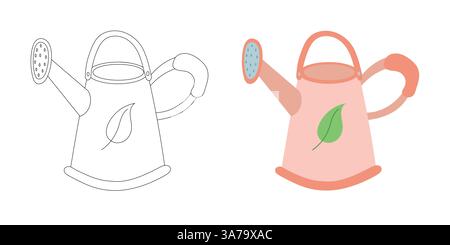 Illustration simple d'arrosage écologique avec emblème de feuille. Idéal pour les blogs de jardinage, les guides d'entretien des plantes et l'agriculture durable ou la culture à domicile Illustration de Vecteur