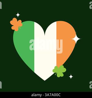 Coeur irlandais avec Shamrocks dans les couleurs vert blanc et orange Illustration de Vecteur