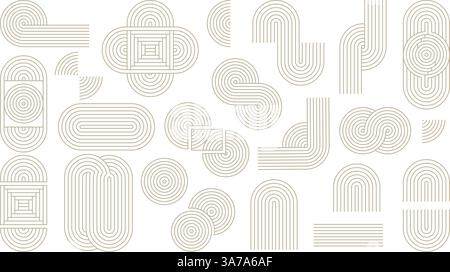 Ensemble de formes géométriques à partir de lignes. Éléments de conception abstraits de lignes parallèles, corde, segments. Collection tendance minimaliste mi-siècle - cercles Illustration de Vecteur