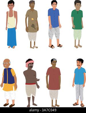 Groupe d'hommes indiens dans la tradition Clothing.set de personnes isolées sur fond blanc. Collection de personnages indiens pour hommes adultes Illustration de Vecteur
