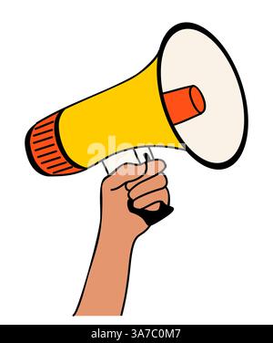 Main tenant le vecteur de haut-parleur mégaphone sur blanc Illustration de Vecteur