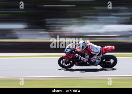 23 février 2013 - Phillip Island, Victoria, Australie - Jamie Stauffer (AUS) pilote la Honda CBR1000RR de l'équipe Honda Racing ronge le 11e tour d'entraînement lors d'une séance d'entraînement le deuxième jour de la première ronde du Championnat du monde FIM Superbike 2013 à Phillip Island, Australie. (Crédit image : © Sydney Low/ZUMAPRESS.com) Banque D'Images