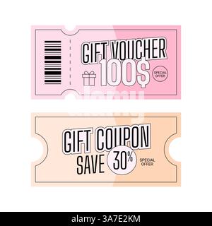 Ensemble de chèques-cadeaux et coupons. Modèles d'offre de remise. Illustration vectorielle Illustration de Vecteur