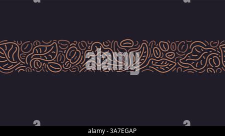 Modèle de café. Buisson tropical, haricots abstraits, feuilles de ligne. Arôme robusta et variété arabica. Bande graphique de nature vectorielle. Bordure décorative Illustration de Vecteur