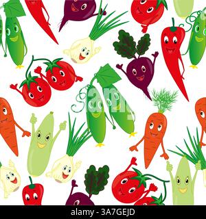 Motif de légumes de bande dessinée sans couture. Illustration de Vecteur