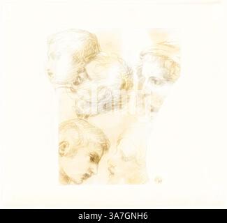 Une série d'études de tête réfléchies, mettant en valeur des profils et expressions variés, mis en évidence par des ombres délicats et des contours doux., Art classique avec une touche moderne réinventé par Artotop, Sketches of Male Heads (recto), Two Old Women (verso), n.d., Thomas Patch (anglais, 1725-1782), ou Inigo Jones (anglais, 1573-1652), Angleterre, craie noire (recto et verso) sur papier ivoire Banque D'Images