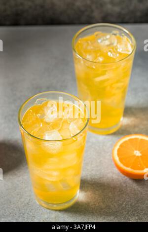 Soda à l'orange pétillant et sucré dans un verre Banque D'Images