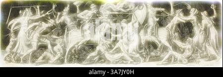 Une scène dynamique représentant une bataille dramatique, mettant en scène des guerriers à cheval et à pied engagés dans des combats acharnés. La composition capture une vague de mouvements et de tensions, mettant en évidence le choc de l'armure et de l'armement dans un contexte de chaos et de lutte., Art classique avec une touche moderne réinventée par Artotop, combats et triomphes, 1550/1572, Etienne Delaune, Français, c. 1519-1583, France, gravure sur papier Banque D'Images