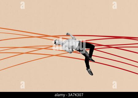Modèle de collage de photos 3D esquisse d'illustration de tendance de jeune homme sourire se détendre couchant corde de ligne copyspace gestionnaire de travailleur ressources humaines d'entreprise Banque D'Images