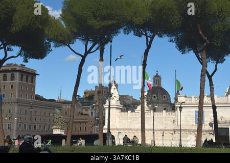 Le charme de Rome et du Vatican réside dans les fontaines, statues, pins et ruines riches en histoire. Du Quirinal à l'arc de Constantin Banque D'Images