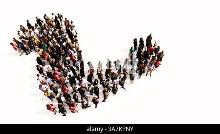 Concept ou conceptuel grand rassemblement de personnes formant l'image d'un bras sain et musculaire. Une métaphore d'illustration 3d pour le culturisme, athlète Banque D'Images