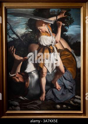 Paris, France - 03 22 2025 : Musée André Jacquemart. David et Goliath, huile sur toile peinte par Orazio Gentileschi, héroïne de l'art. Banque D'Images